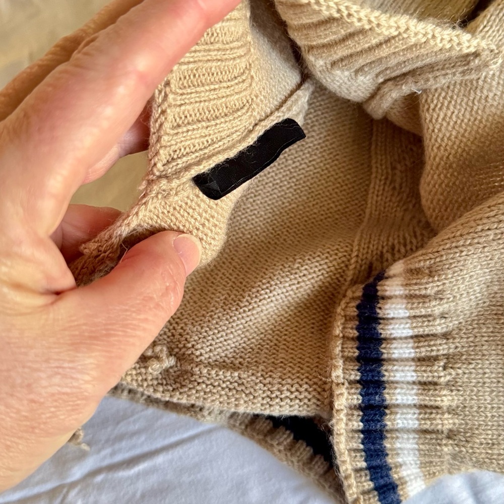 Tan Cable Knit Dog Sweater w Blue & White Stripes & Turtleneck - Picture 8 of 13
